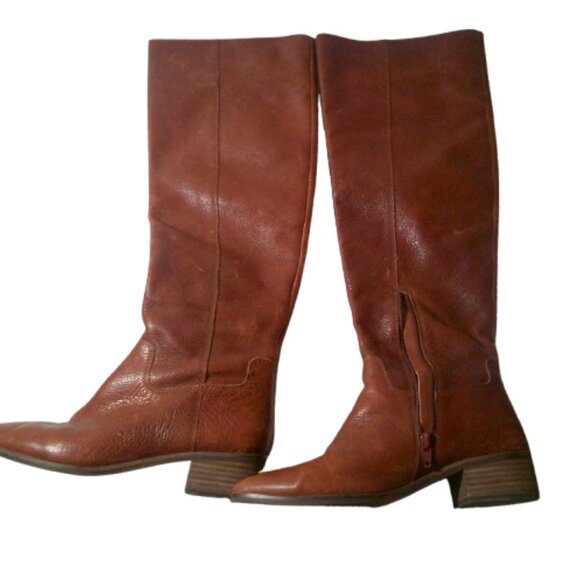 Leather Boots Tall Leather Boots w/ Wood Sole, Size 8/ 38-1/2 Brown Lucky Brand - Picture 4 of 11